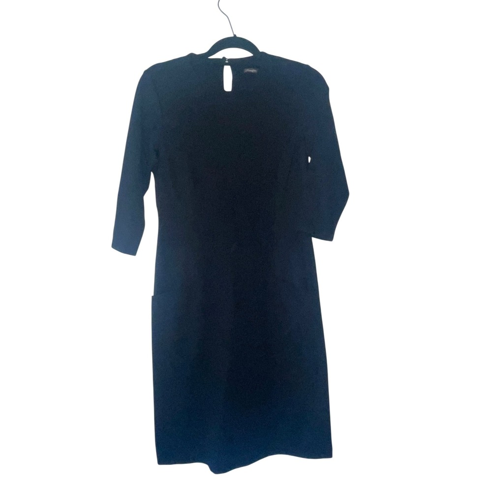 J McLAUGHLIN Women's S Ponte Black‎ 3/4 Sleeves Pockets Classic Sheath Dress EUC
